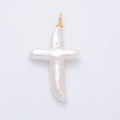 18K Gold Filled 55mm White Freshwater Pearl Religious Cross Pendant | Charms-00434