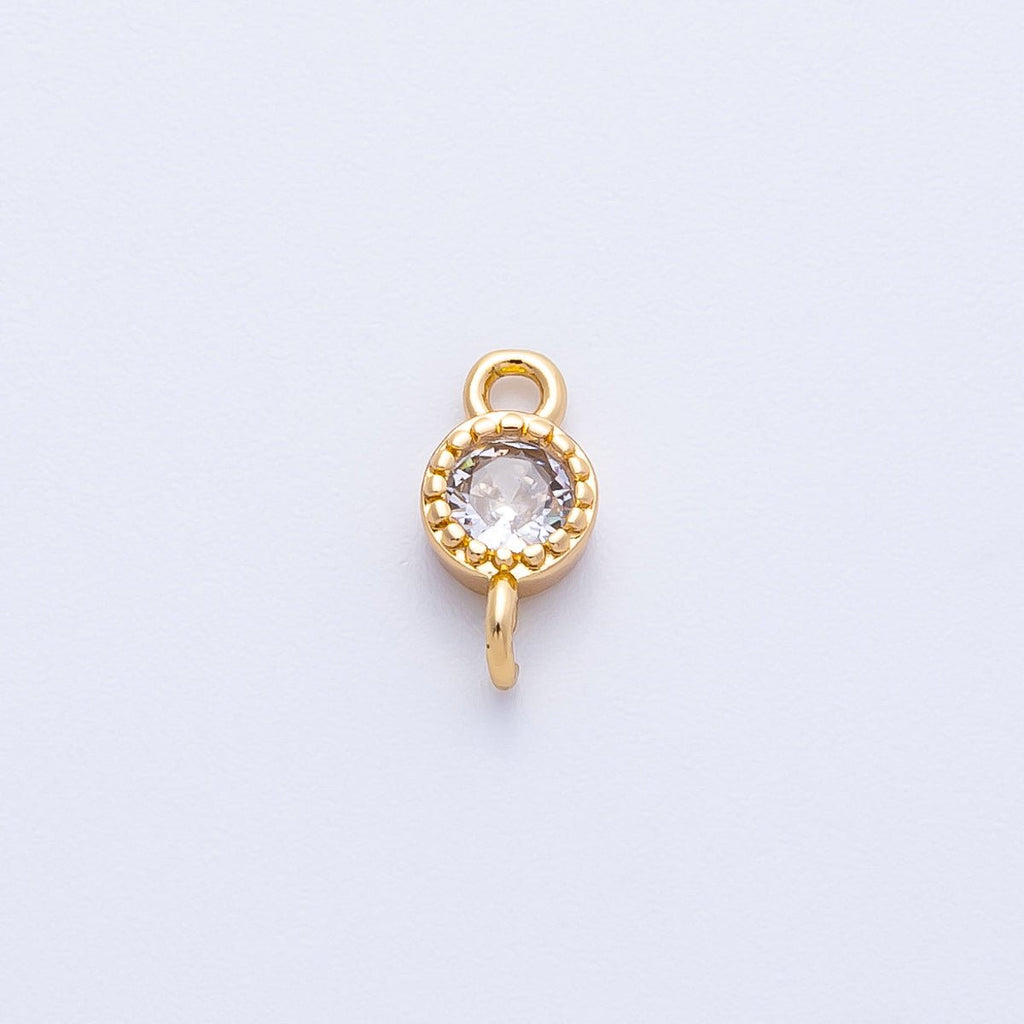 18K Gold Filled 5mm Clear CZ Round Bezel Connector in Gold & Silver | Connectors-00014 Connectors-00015