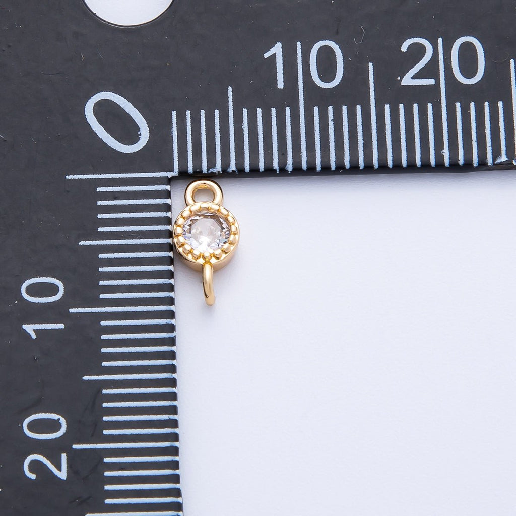 18K Gold Filled 5mm Clear CZ Round Bezel Connector in Gold & Silver | Connectors-00014 Connectors-00015