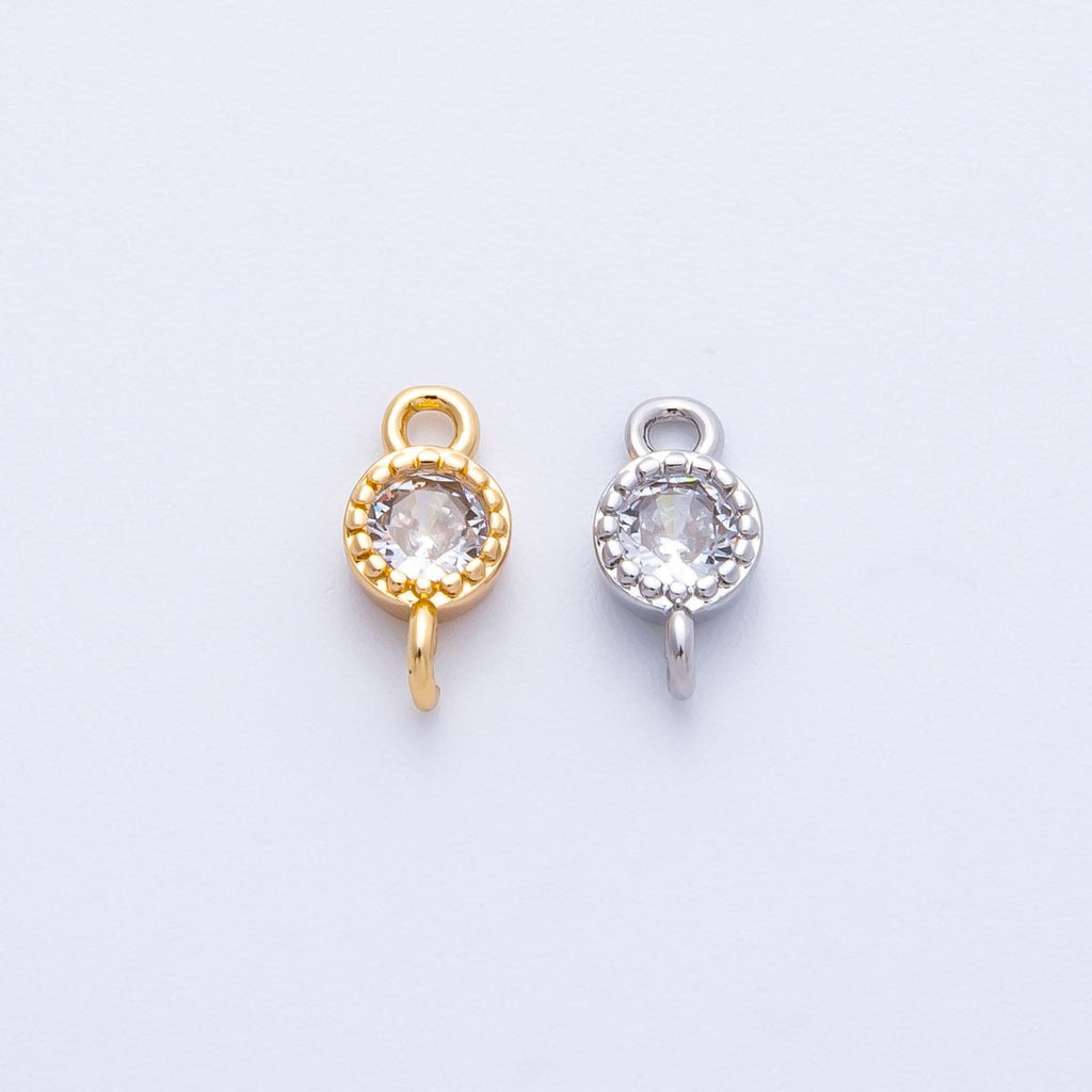 18K Gold Filled 5mm Clear CZ Round Bezel Connector in Gold & Silver | Connectors-00014 Connectors-00015
