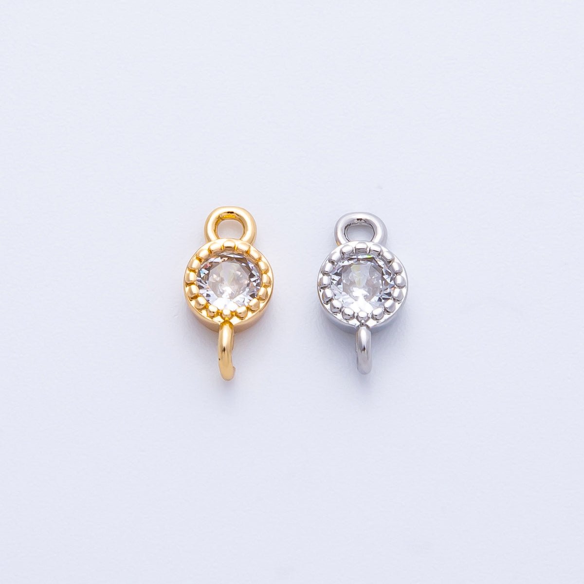 18K Gold Filled 5mm Clear CZ Round Bezel Connector in Gold & Silver | Connectors-00014 Connectors-00015