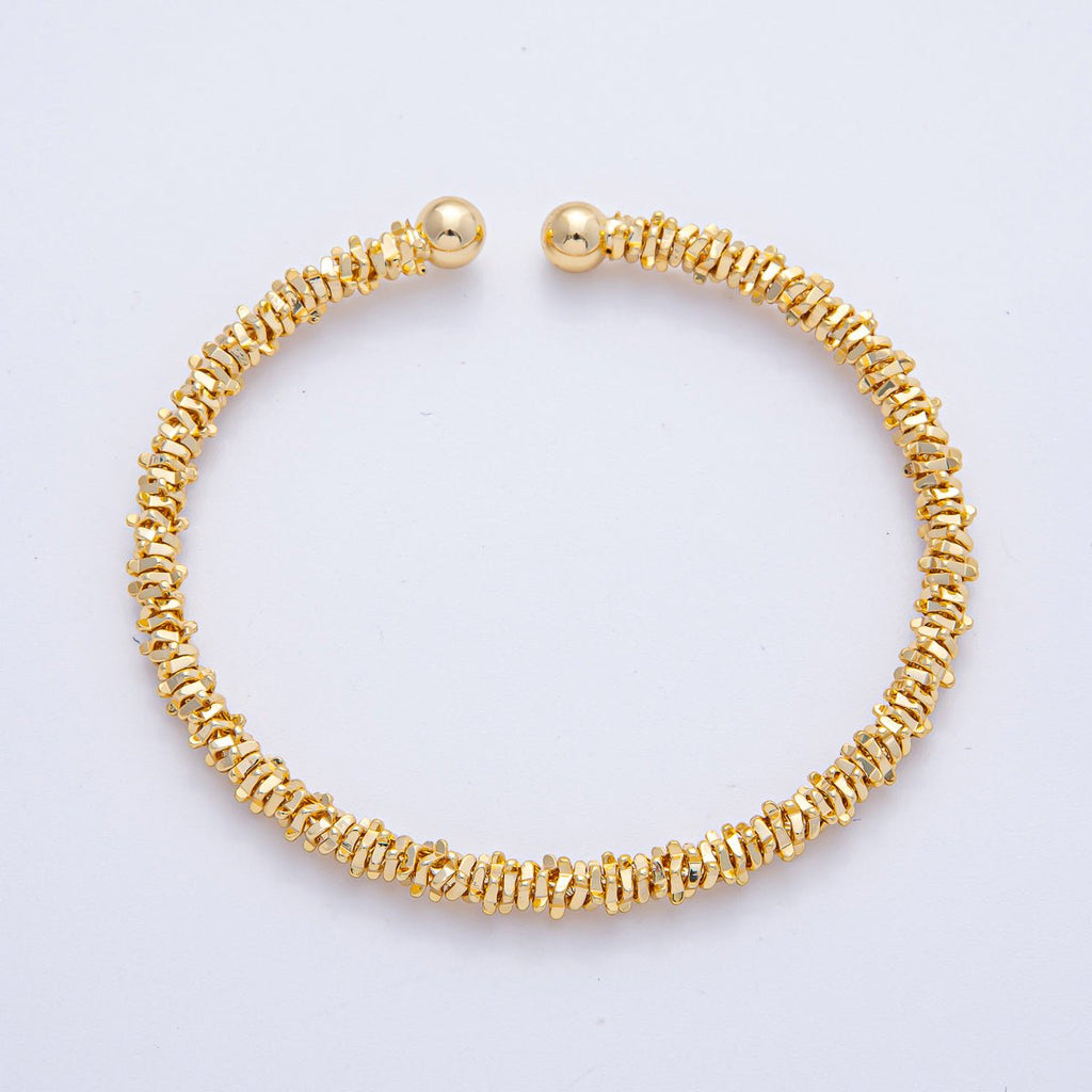 18K Gold Filled 5mm Nugget Rondelle Geometric Textured Cuff Bracelet | WA-3860