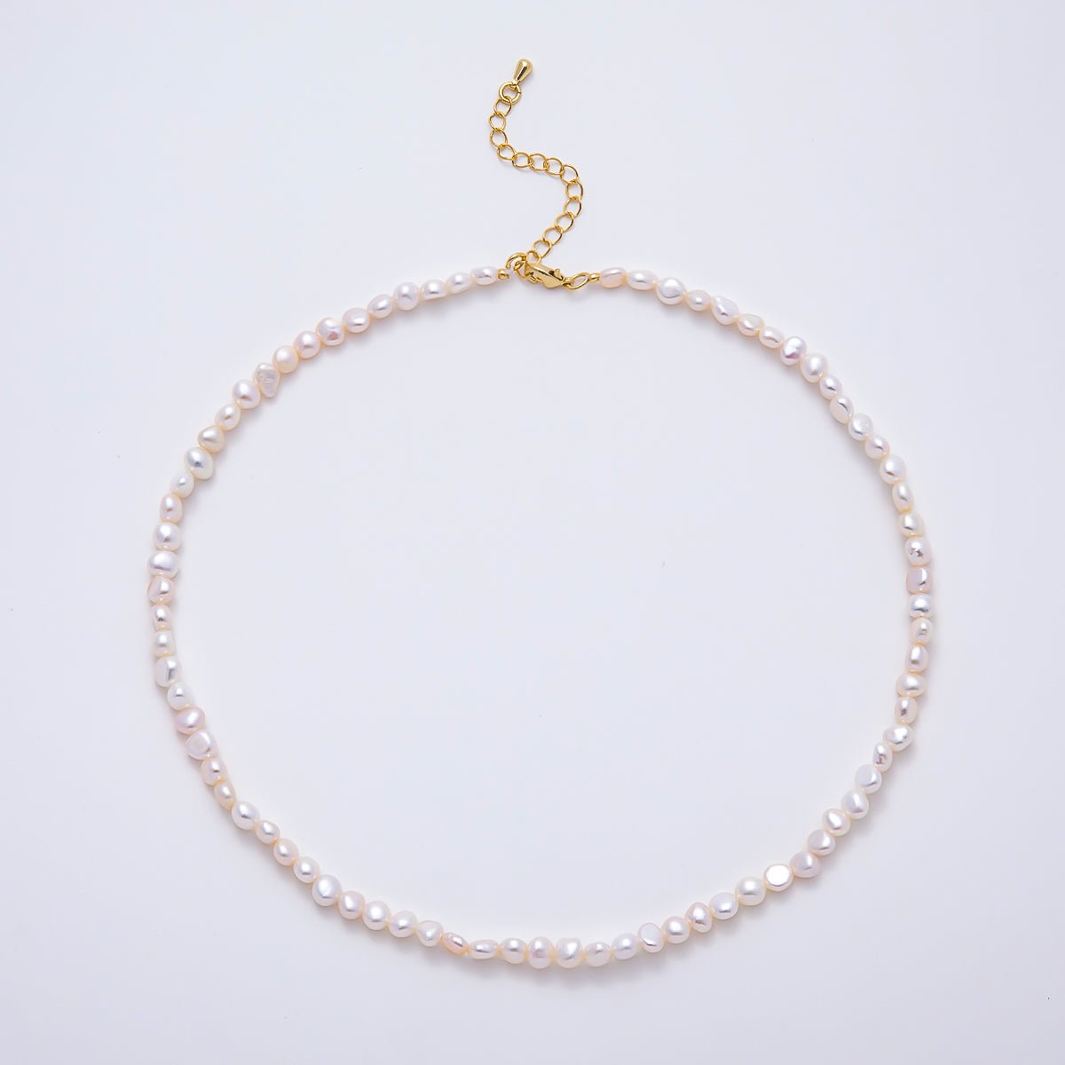18K Gold Filled 5mm White Button Freshwater Pearl Gemstone Chain 15 Inch Choker Necklace | WA-02297
