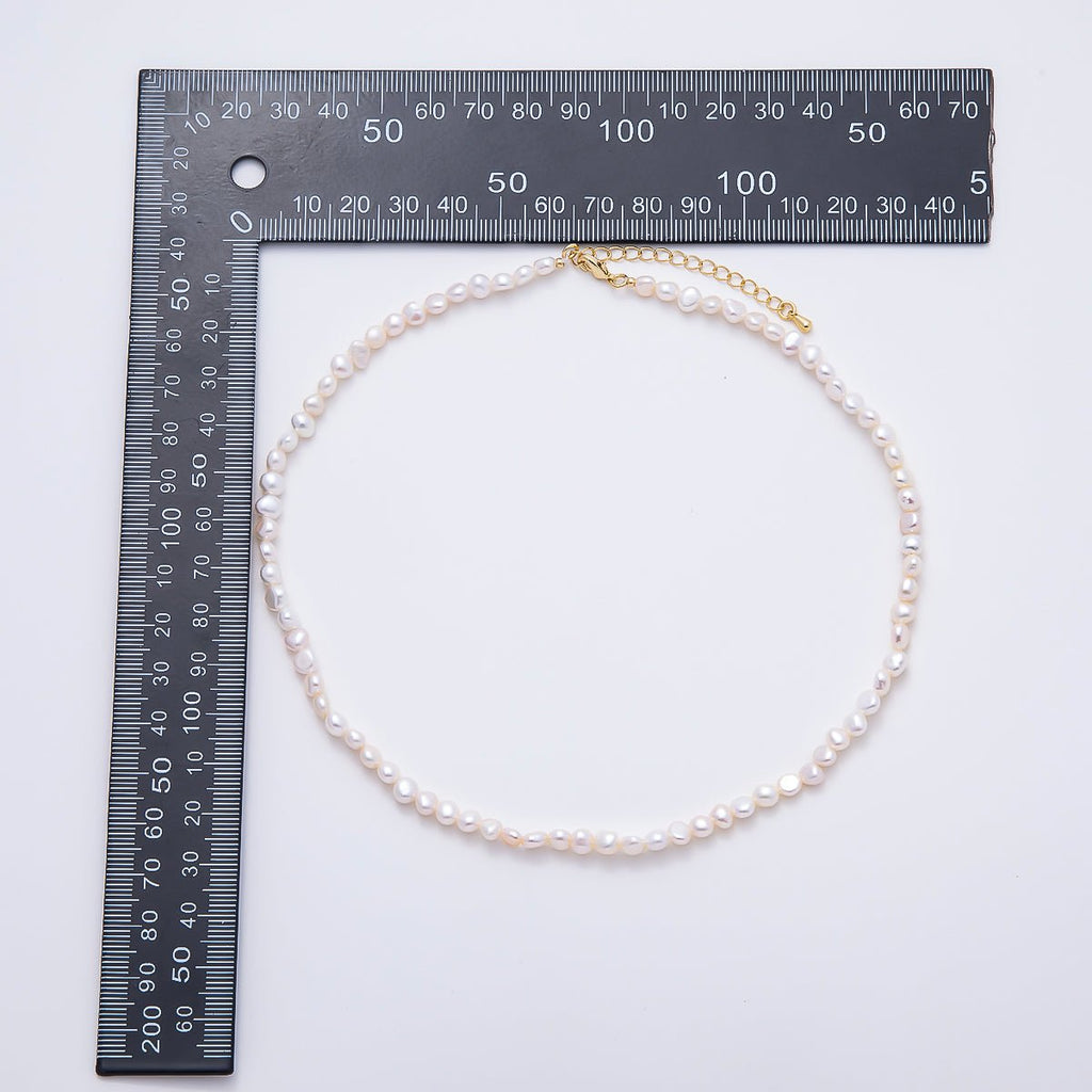 18K Gold Filled 5mm White Button Freshwater Pearl Gemstone Chain 15 Inch Choker Necklace | WA-02297