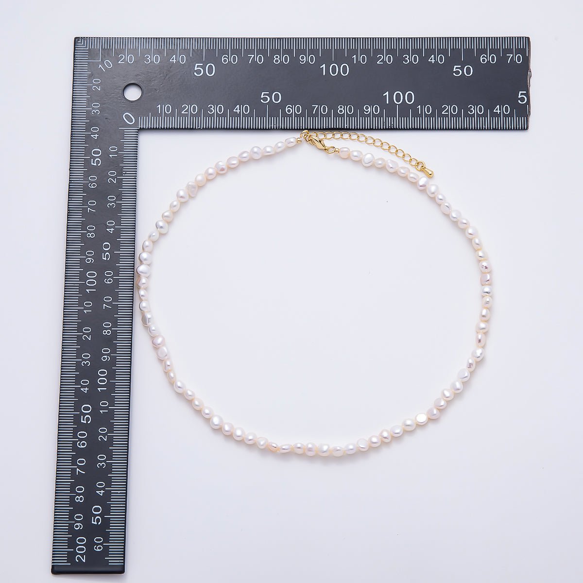 18K Gold Filled 5mm White Button Freshwater Pearl Gemstone Chain 15 Inch Choker Necklace | WA-02297