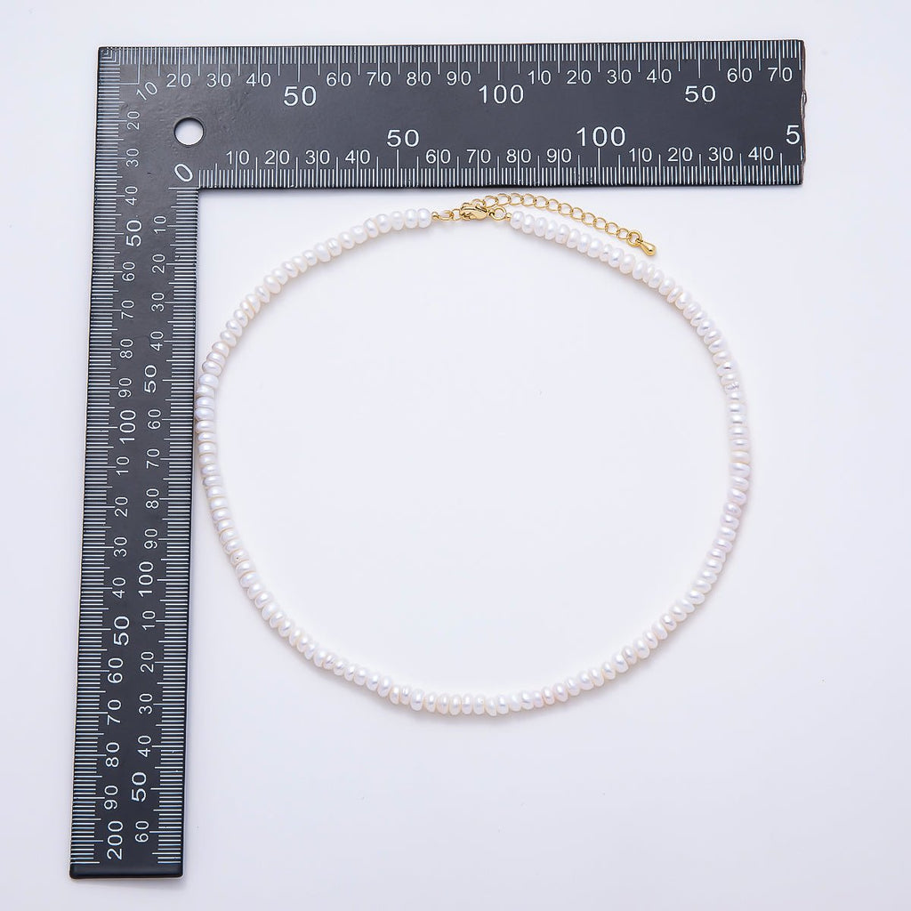 18K Gold Filled 5mm White Freshwater Pearl Rondelle Gemstone Chain 15 Inch Choker Necklace | WA-02321