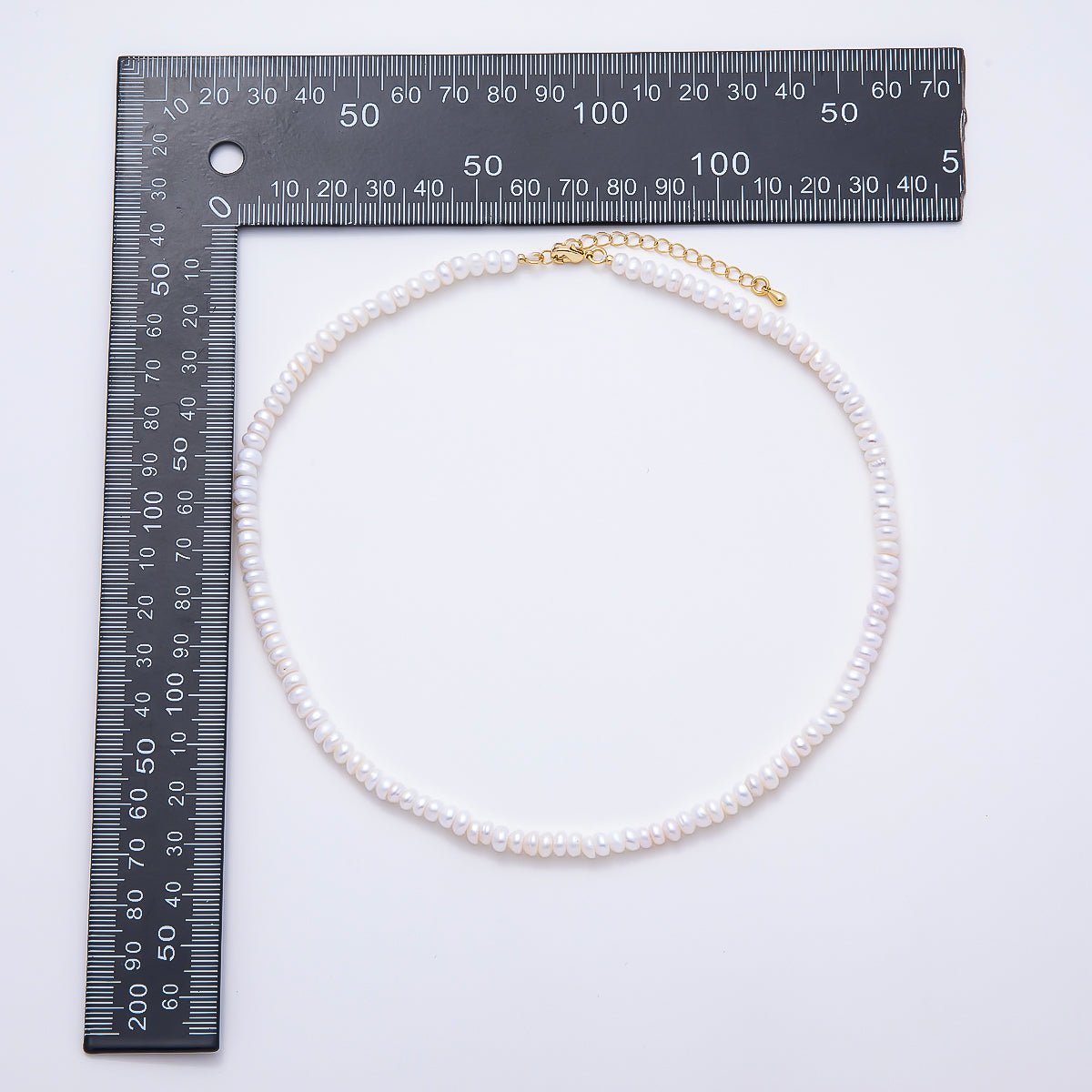 18K Gold Filled 5mm White Freshwater Pearl Rondelle Gemstone Chain 15 Inch Choker Necklace | WA-02321