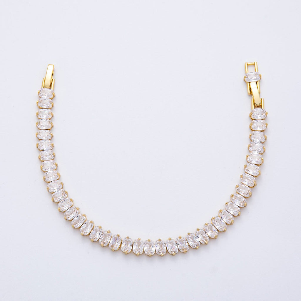 18K Gold Filled 6.3mm Clear Oval CZ Tennis Chain Adjustable Bracelet | WA-3884