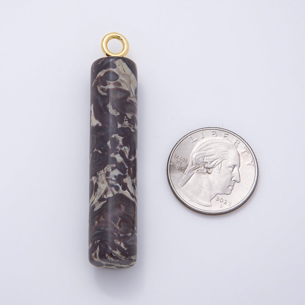 18K Gold Filled 63mm Dark Jasper Gemstone Cylinder Tube Charm | Charms-01073