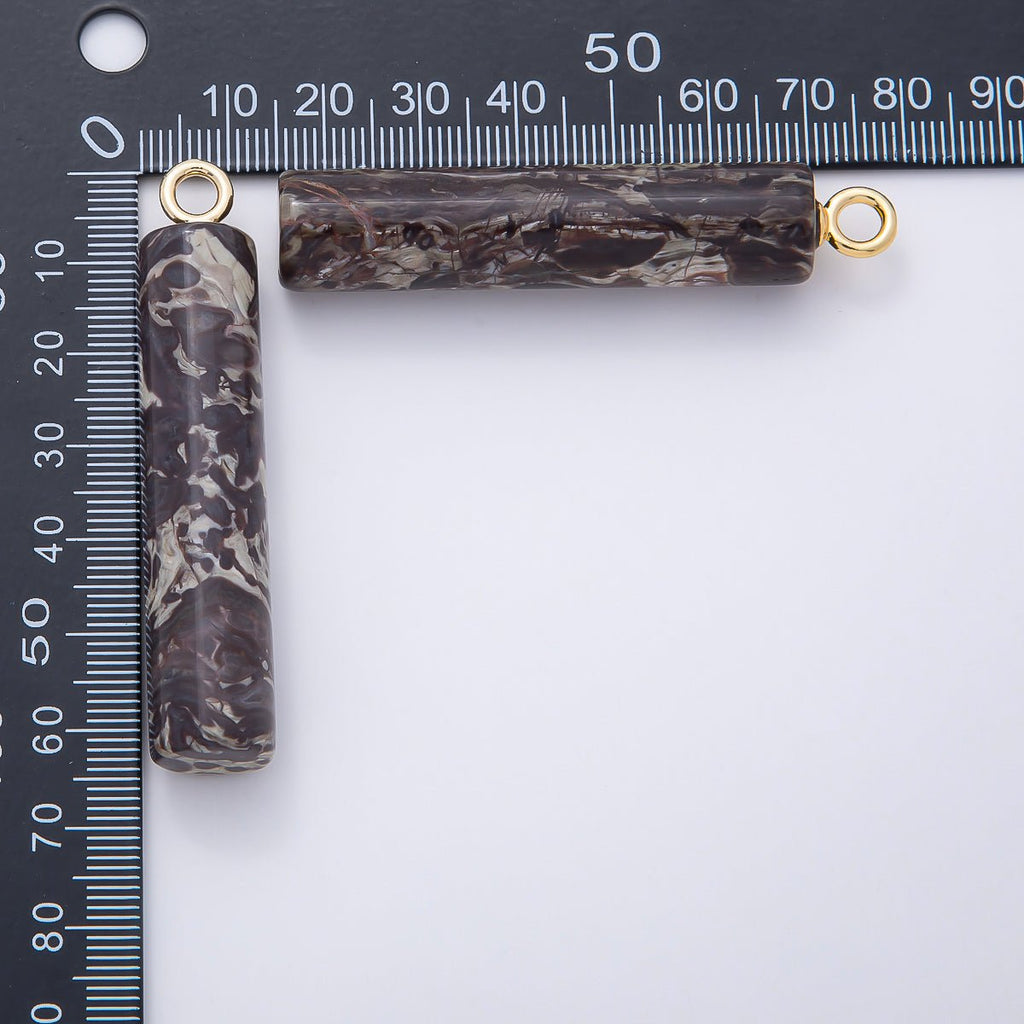 18K Gold Filled 63mm Dark Jasper Gemstone Cylinder Tube Charm | Charms-01073