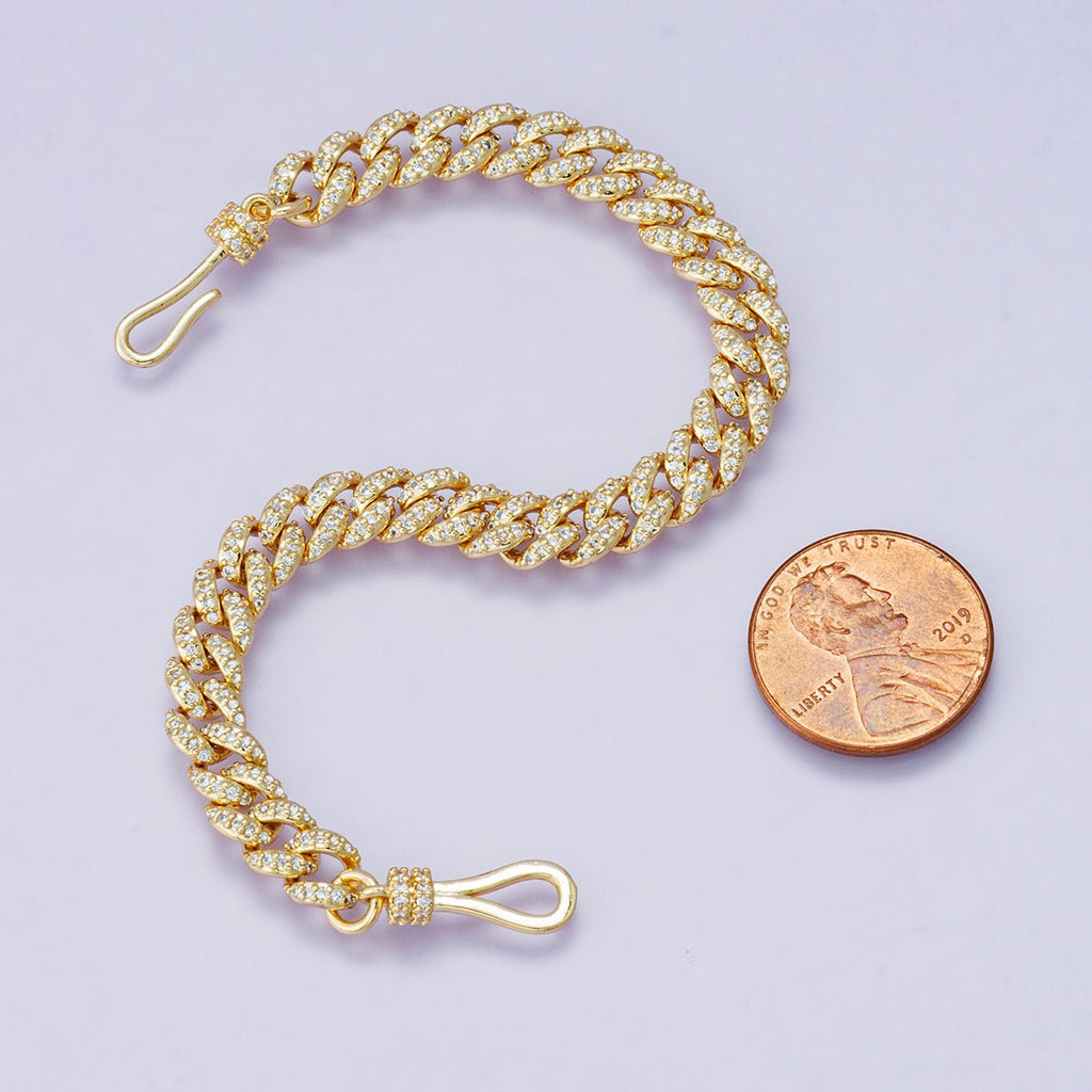 18K Gold Filled 6.3mm Micro Paved CZ Curb Chain 6.8 Inch Bracelet | WA-04191