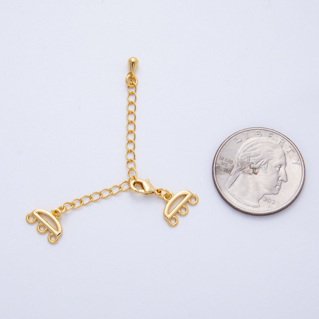 18K Gold Filled 64mm Minimalist Triple Detangler Lobster Clasps w. Extender | Findings-00022