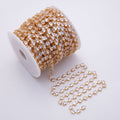 18K Gold Filled 6.5mm Clear Heart CZ Gemstone Unfinished Chain by Yard | Roll-01827