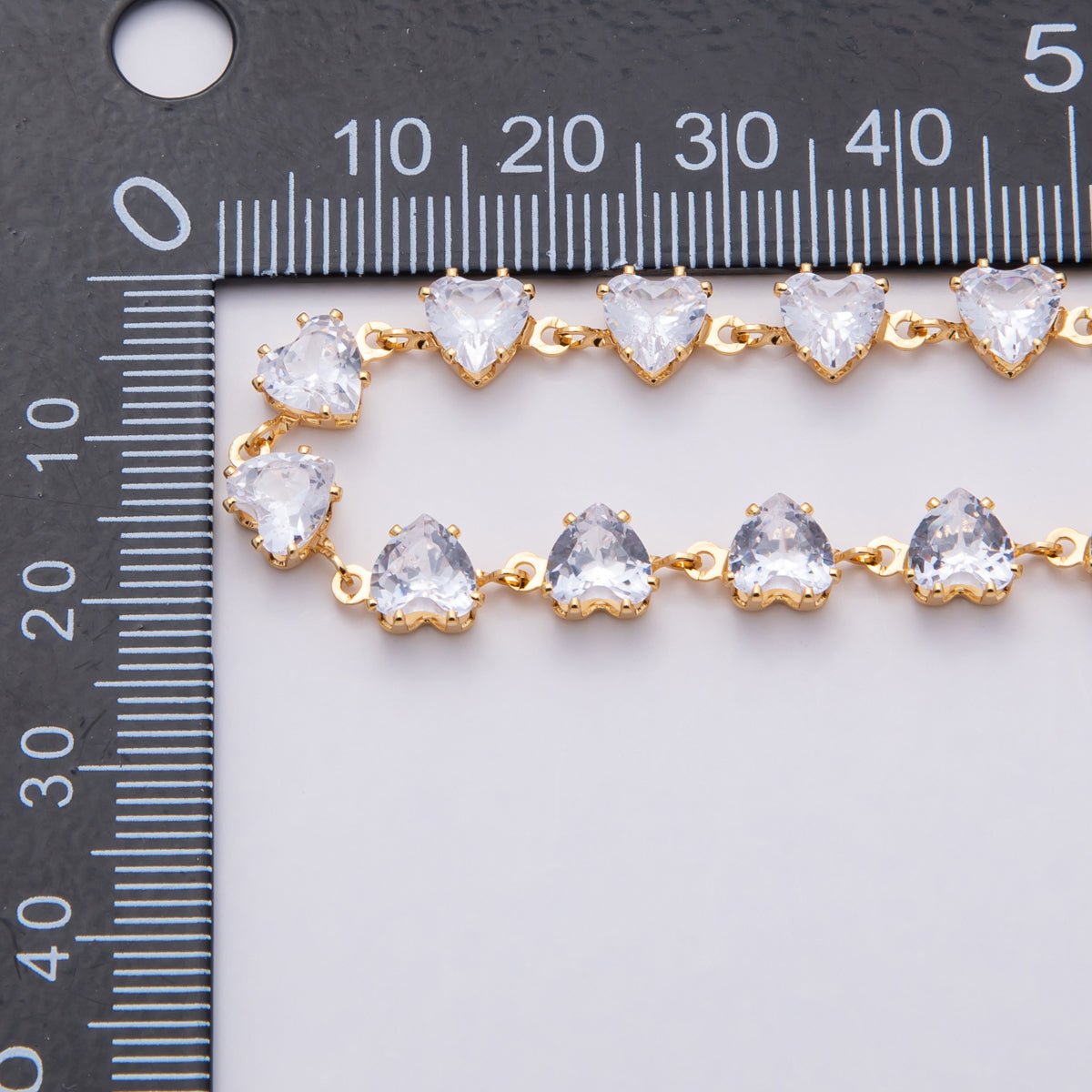18K Gold Filled 6.5mm Clear Heart CZ Gemstone Unfinished Chain by Yard | Roll-01827