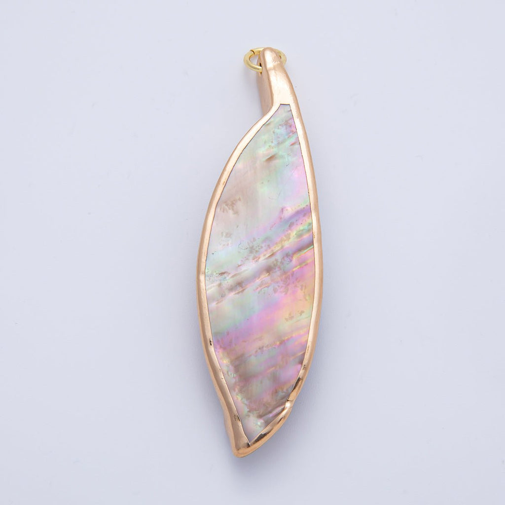 18K Gold Filled 67mm Mother of Pearl Curved Geometric Pendant | AK063