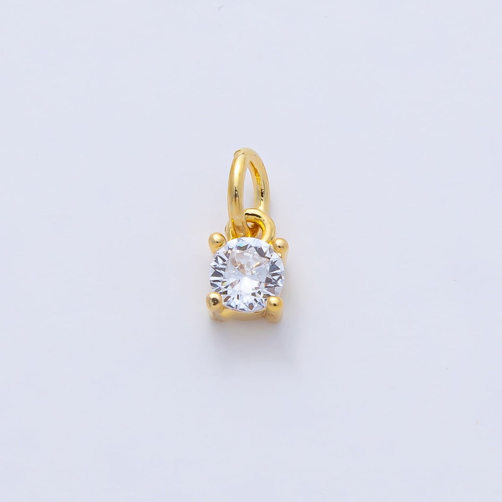 18K Gold Filled 6mm Clear CZ Round Mini Charm | AK027