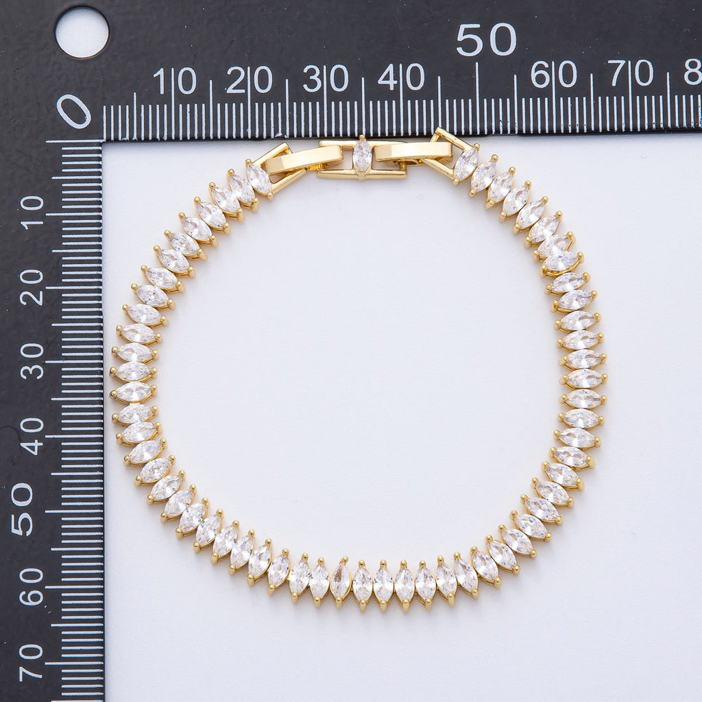18K Gold Filled 6mm Clear Marquise CZ Tennis Chain Adjustable Bracelet | WA-3886
