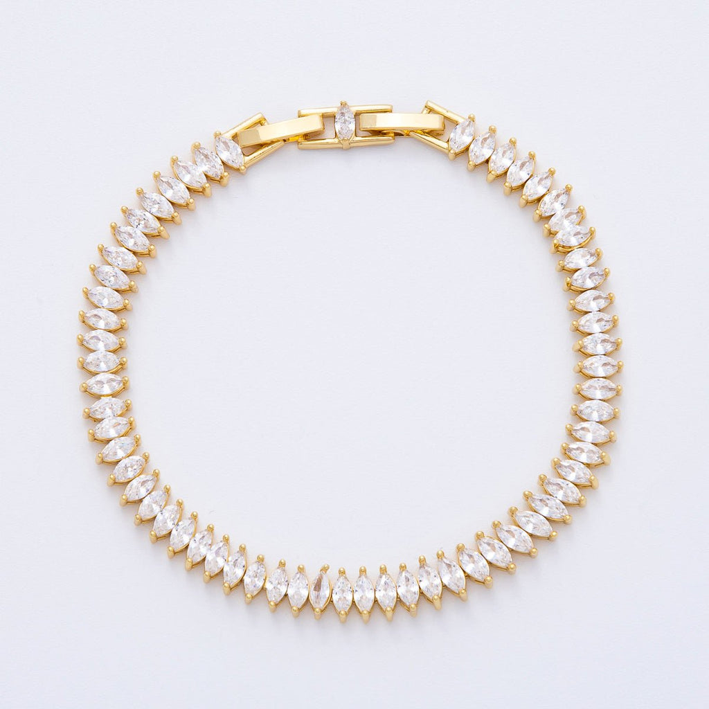 18K Gold Filled 6mm Clear Marquise CZ Tennis Chain Adjustable Bracelet | WA-3886