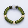 18K Gold Filled 6mm Green Peridot Gemstone Bead Stretch Bracelet | WA-04139
