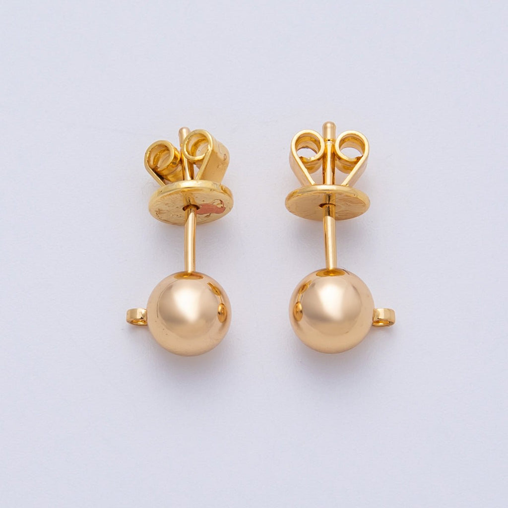 18K Gold Filled 6mm Minimalist Round Ball Drop Stud Earrings Finding | Findings-00035