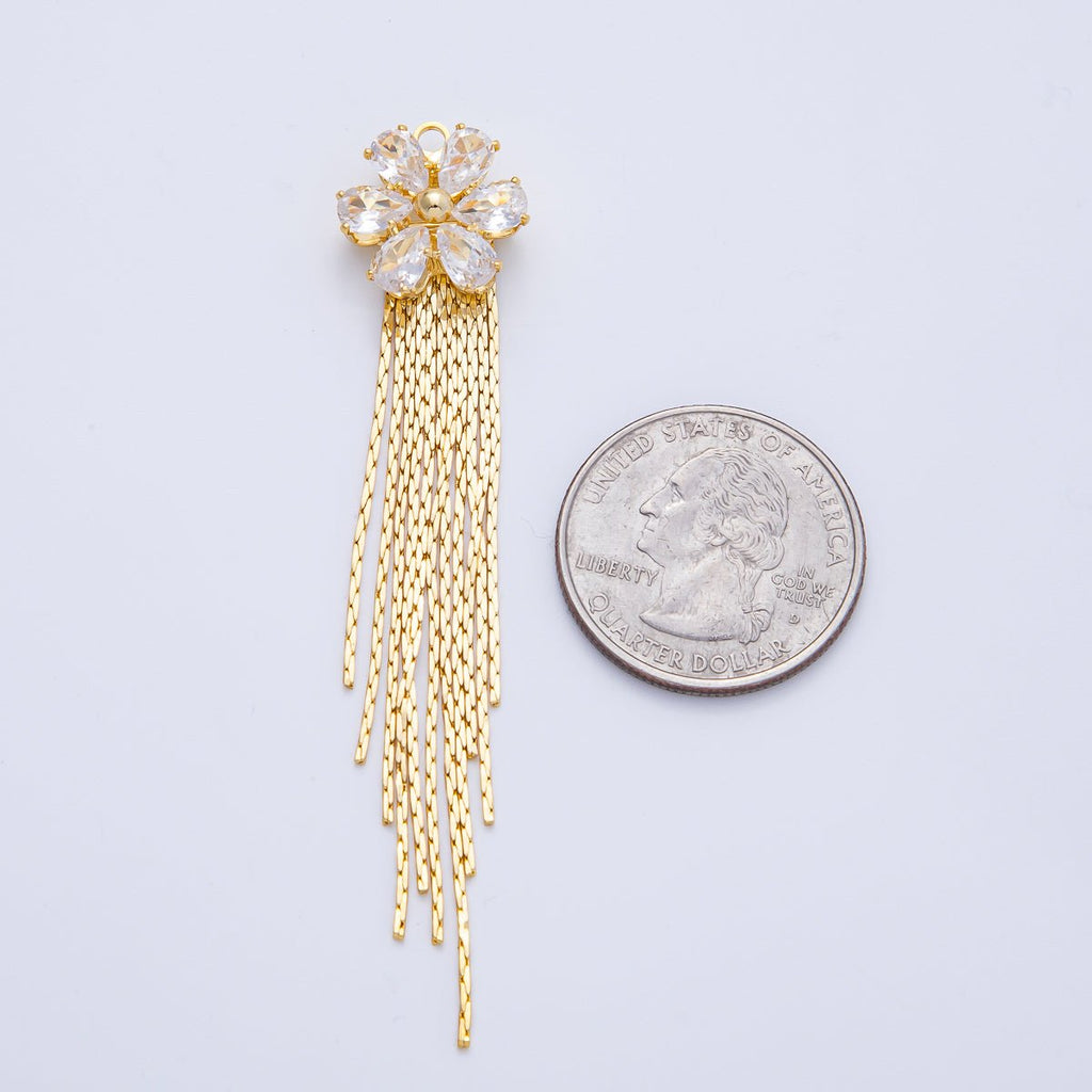 18K Gold Filled 75mm Clear CZ Flower Snake Chain Tassel Finding Fringe Jewelry | Z1649