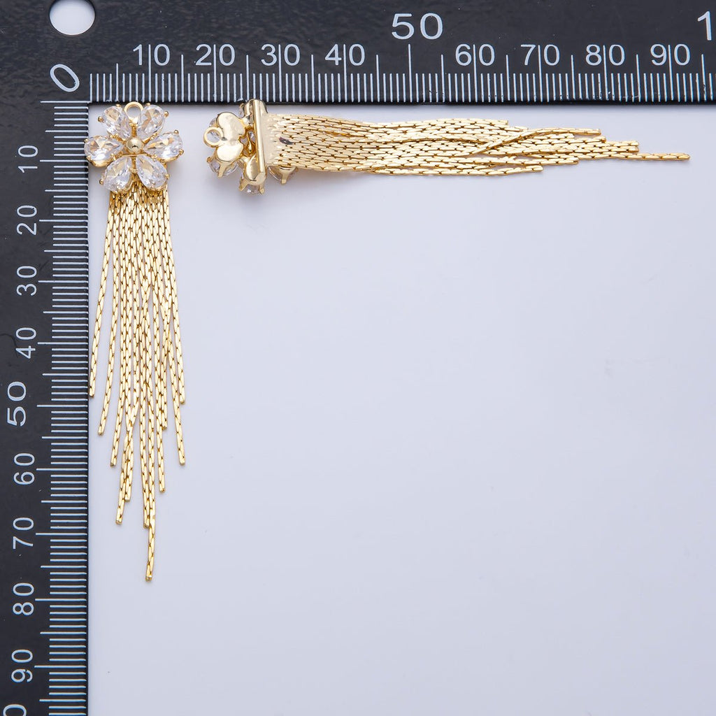 18K Gold Filled 75mm Clear CZ Flower Snake Chain Tassel Finding Fringe Jewelry | Z1649