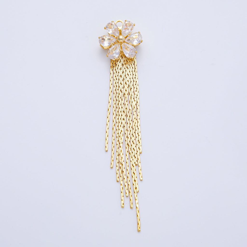 18K Gold Filled 75mm Clear CZ Flower Snake Chain Tassel Finding Fringe Jewelry | Z1649