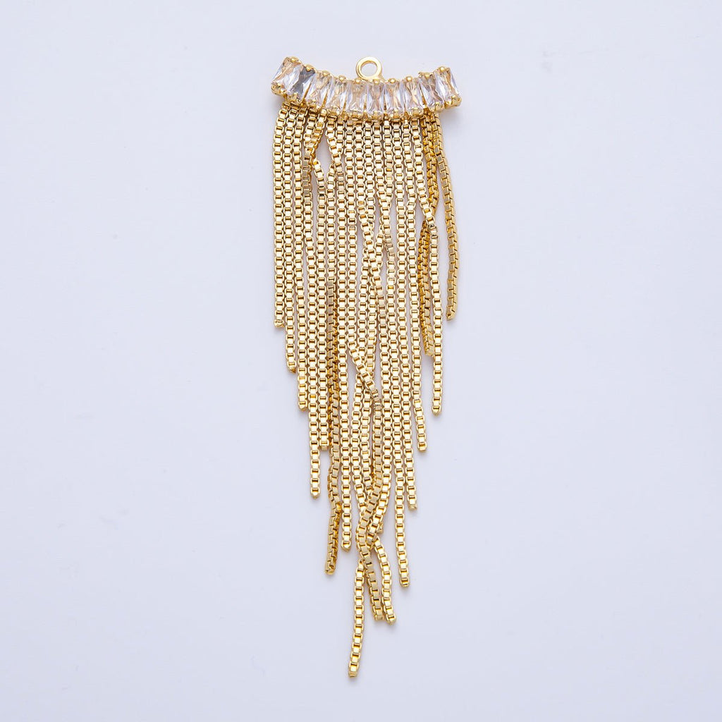 18K Gold Filled 75mm Clear Marquise CZ Box Chain Tassel Finding Fringe Jewelry | Z1646