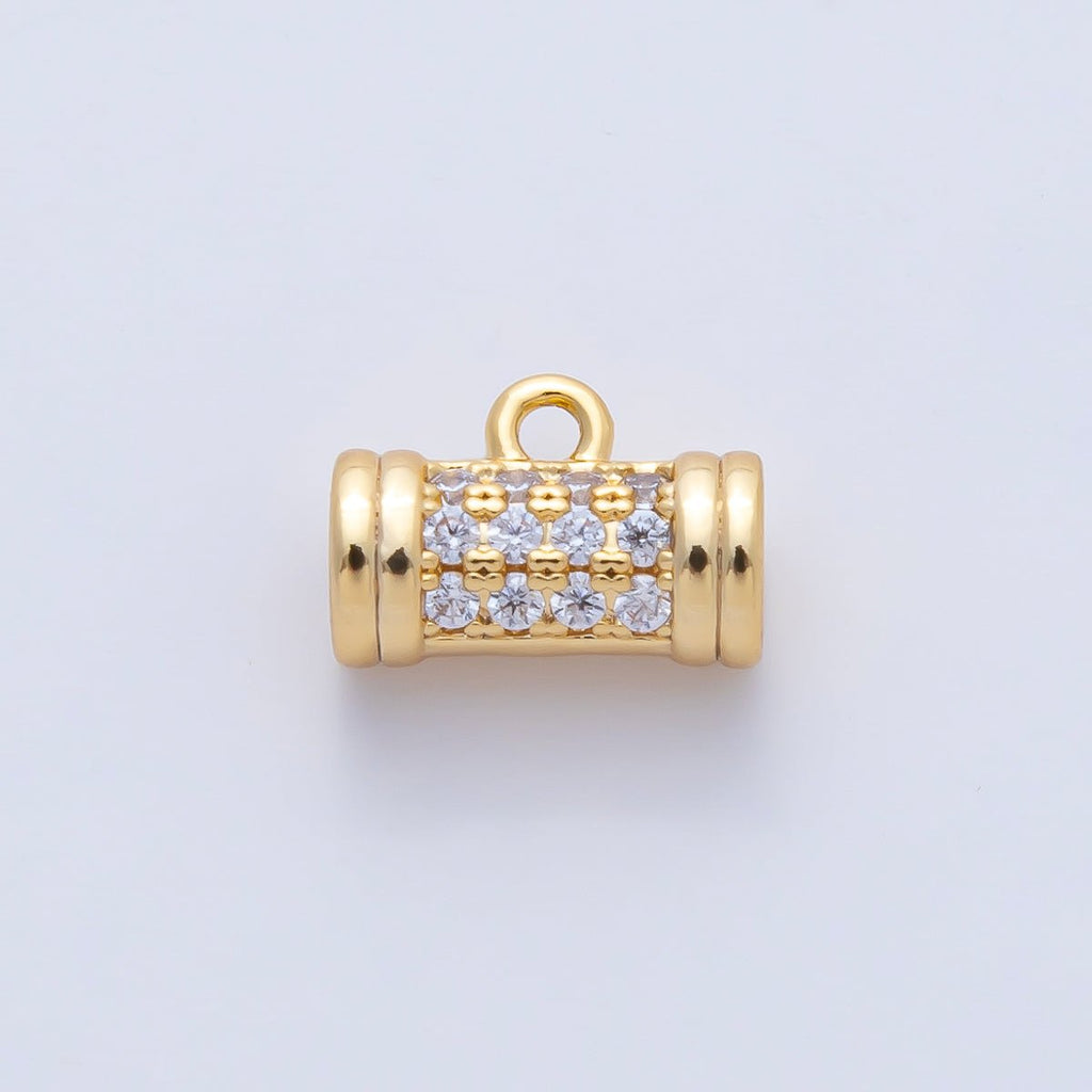 18K Gold Filled 7.5mm Micro Paved CZ Tube Spacer Bail Finding | Z1595