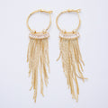 18K Gold Filled 76mm Clear Baguette CZ Box Chain Tassel C-Shaped Hinge Hoop Earrings | T013