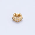 18K Gold Filled 7mm Clear CZ Geometric Dotted Rondelle Spacer Bead | Beads-00165