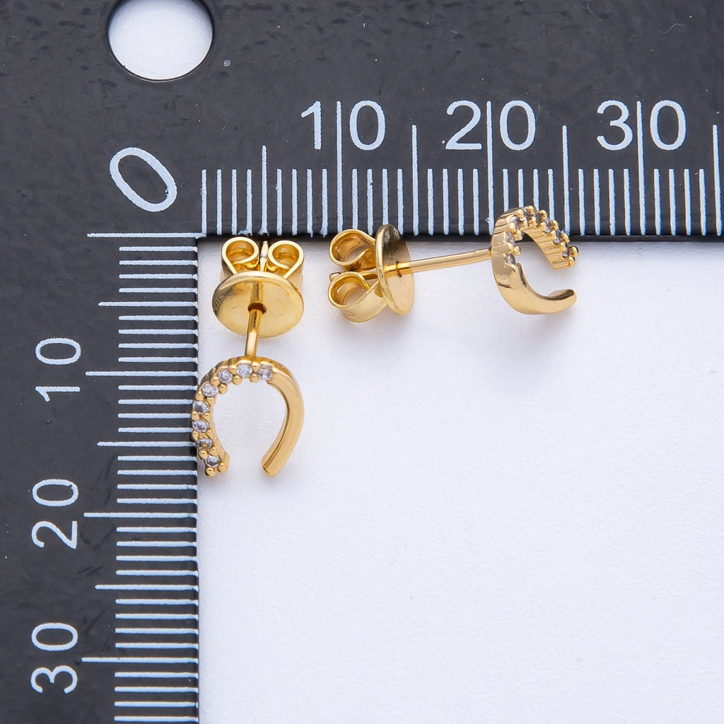 18K Gold Filled 7mm Clear Micro Paved CZ Horseshoe Stud Earrings Set | Earrings-00130