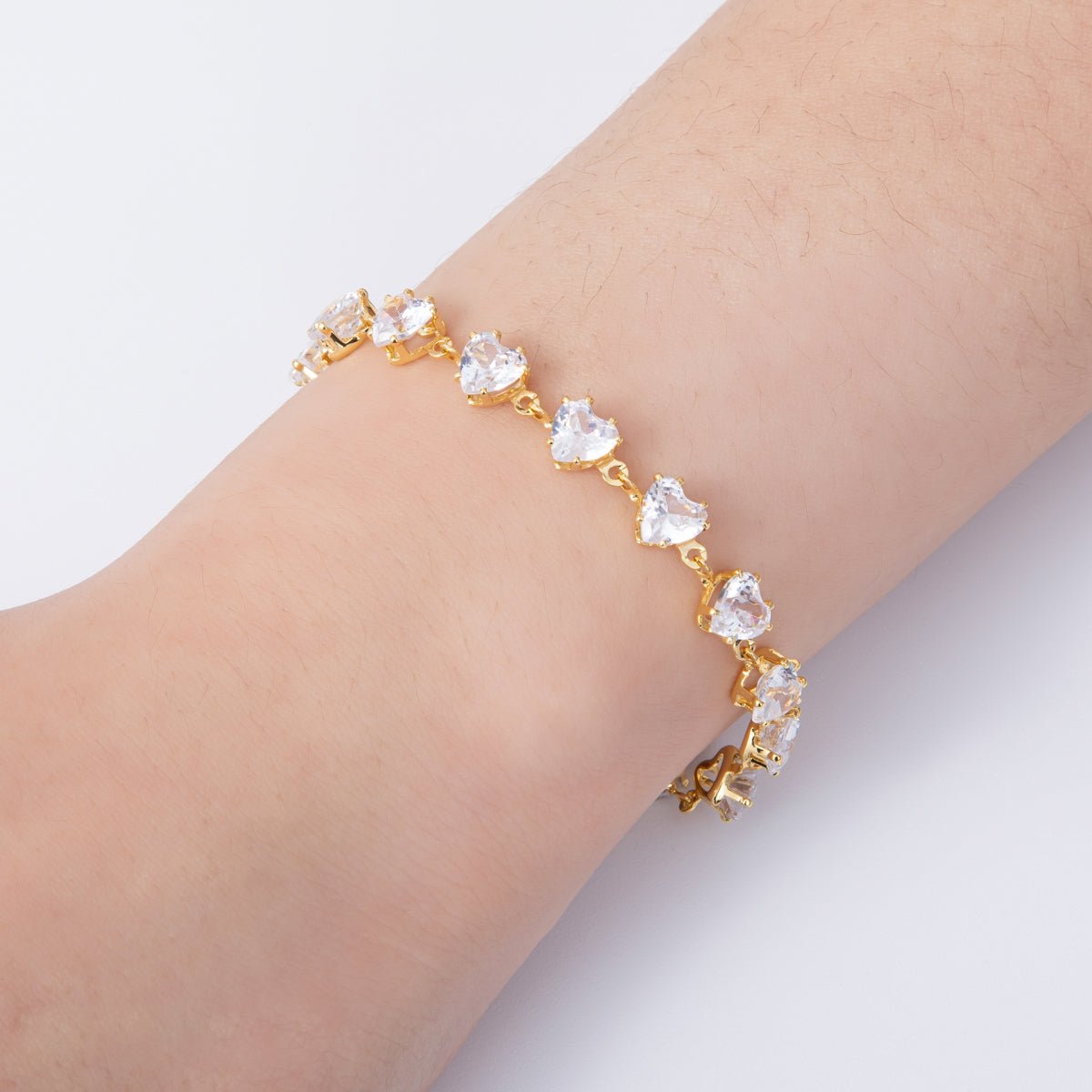 18K Gold Filled 7mm Clear, Pink CZ Heart Tennis Chain 7 Inch Bracelet | WA-04216 WA-04217