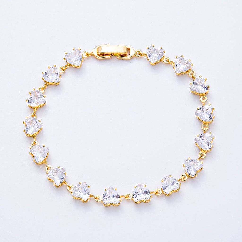 18K Gold Filled 7mm Clear, Pink CZ Heart Tennis Chain 7 Inch Bracelet | WA-04216 WA-04217