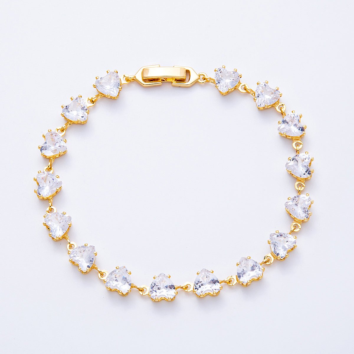 18K Gold Filled 7mm Clear, Pink CZ Heart Tennis Chain 7 Inch Bracelet | WA-04216 WA-04217