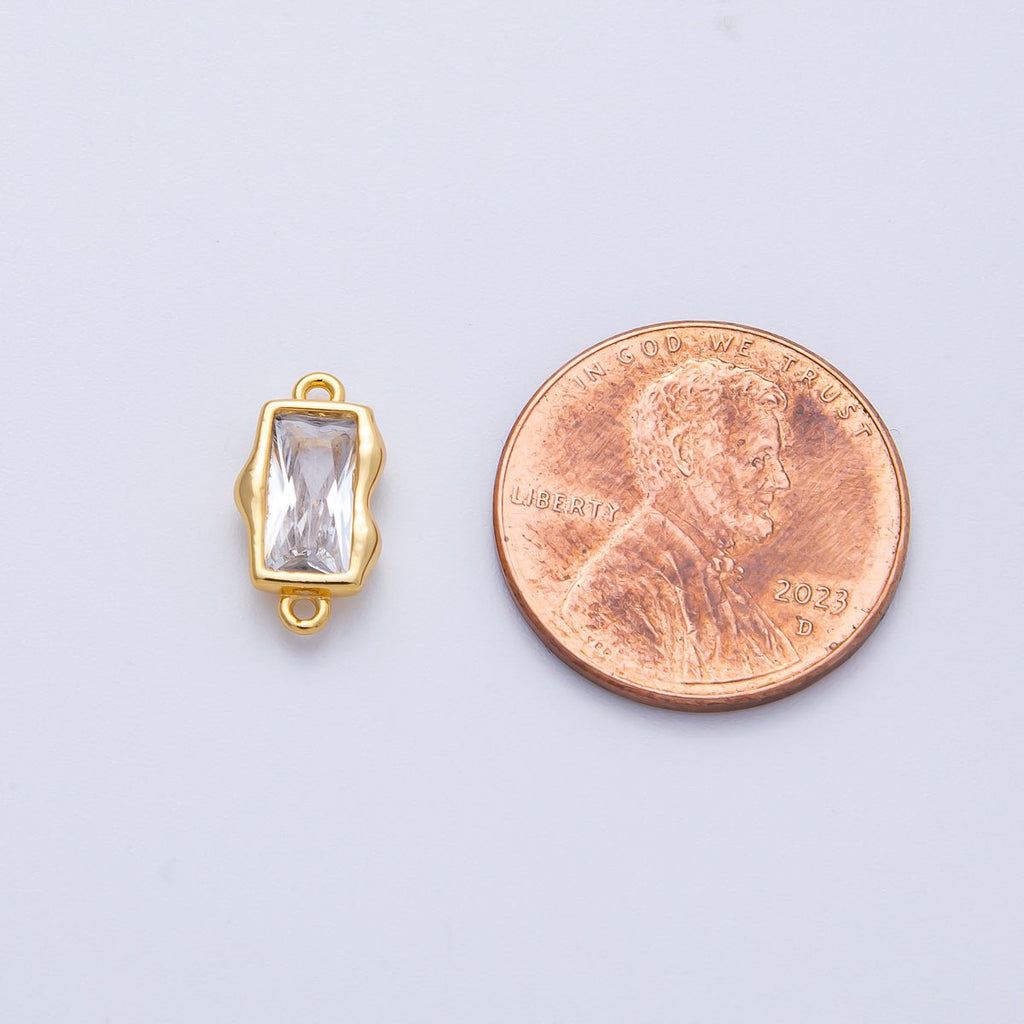 18K Gold Filled 7mm x 13mm Clear CZ Baguette Molten Connector | Connectors-00006