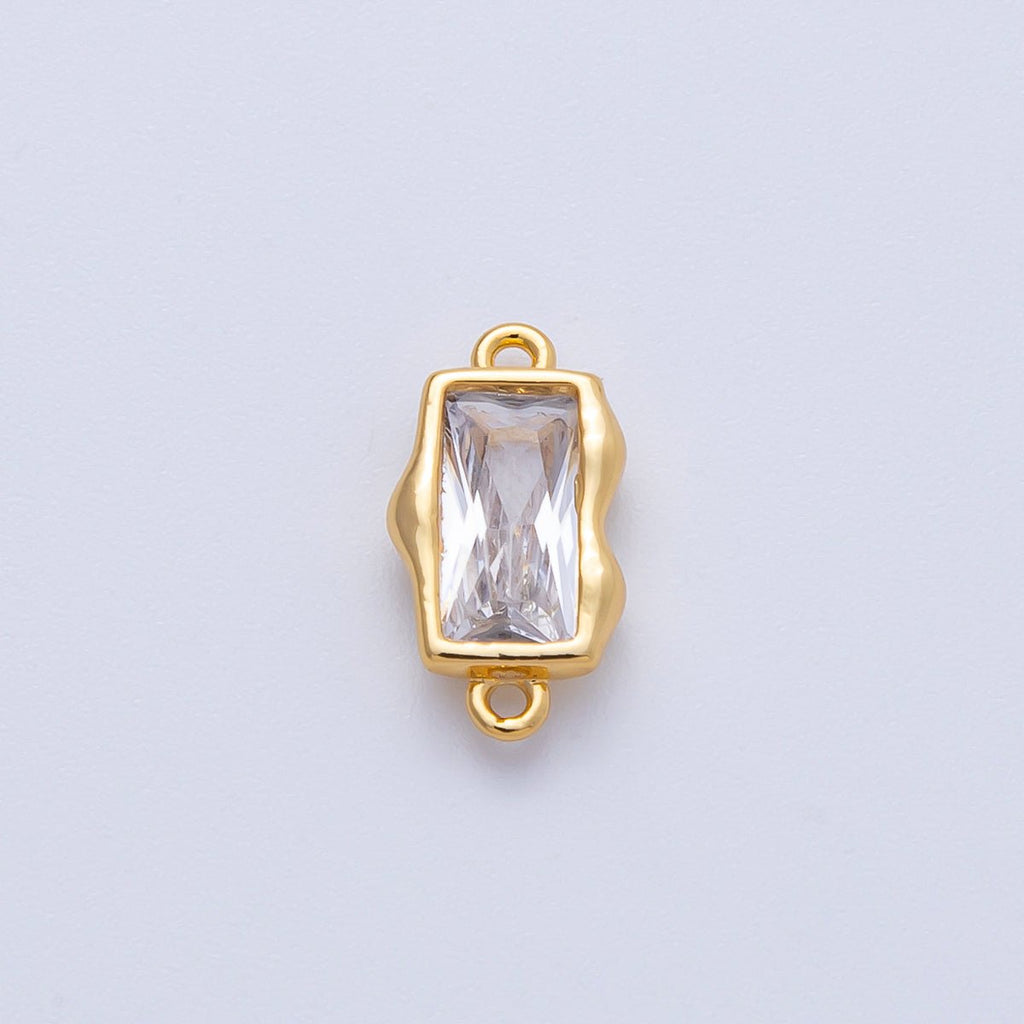 18K Gold Filled 7mm x 13mm Clear CZ Baguette Molten Connector | Connectors-00006