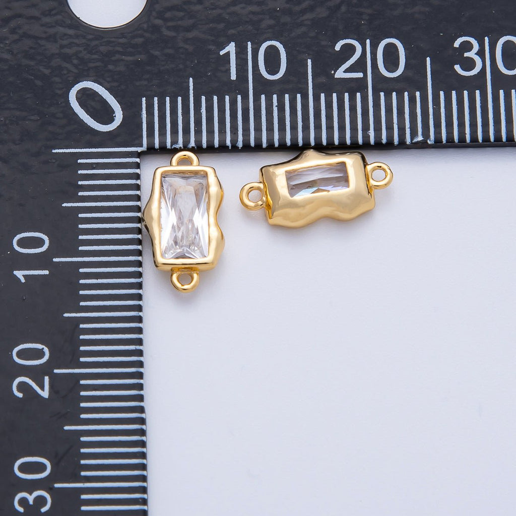 18K Gold Filled 7mm x 13mm Clear CZ Baguette Molten Connector | Connectors-00006