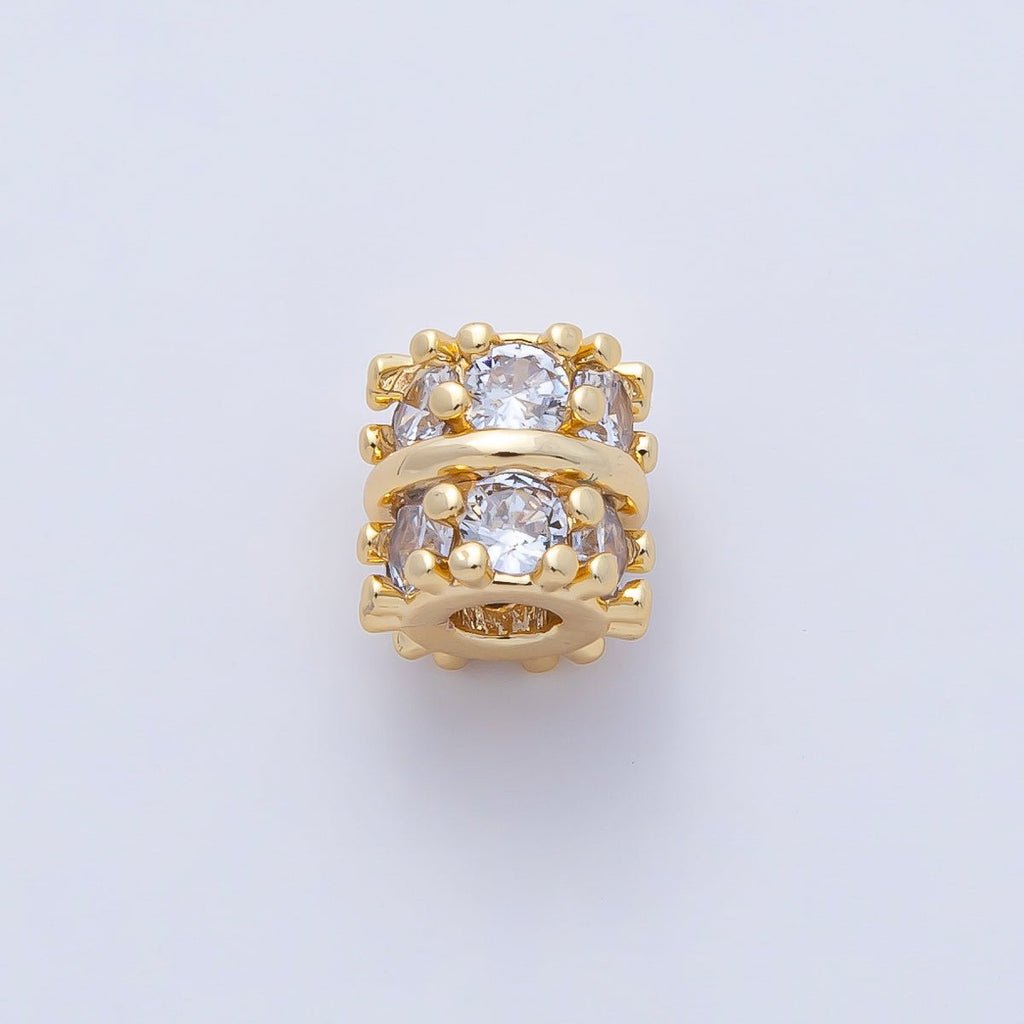 18K Gold Filled 8mm Double Clear CZ Micro Paved Rondelle Bead | B459
