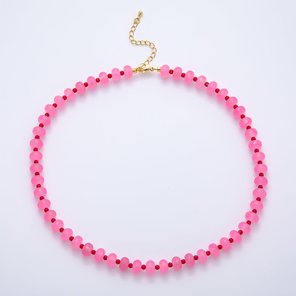 18K Gold Filled 8mm Pink, Blue, Red Multicolor Spacer Rondelle Gemstone 16.5 Inch Choker Necklace | WA-04634 ~ WA-04636