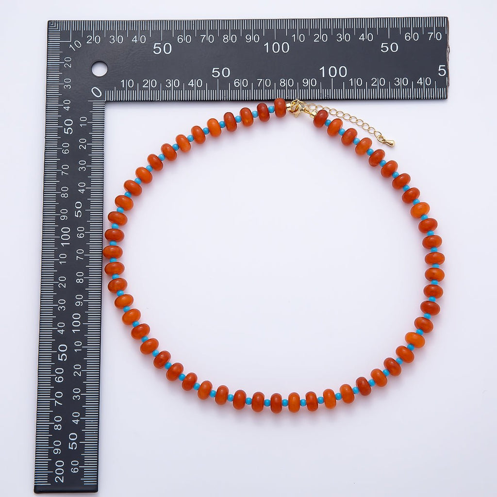 18K Gold Filled 8mm Pink, Blue, Red Multicolor Spacer Rondelle Gemstone 16.5 Inch Choker Necklace | WA-04634 ~ WA-04636