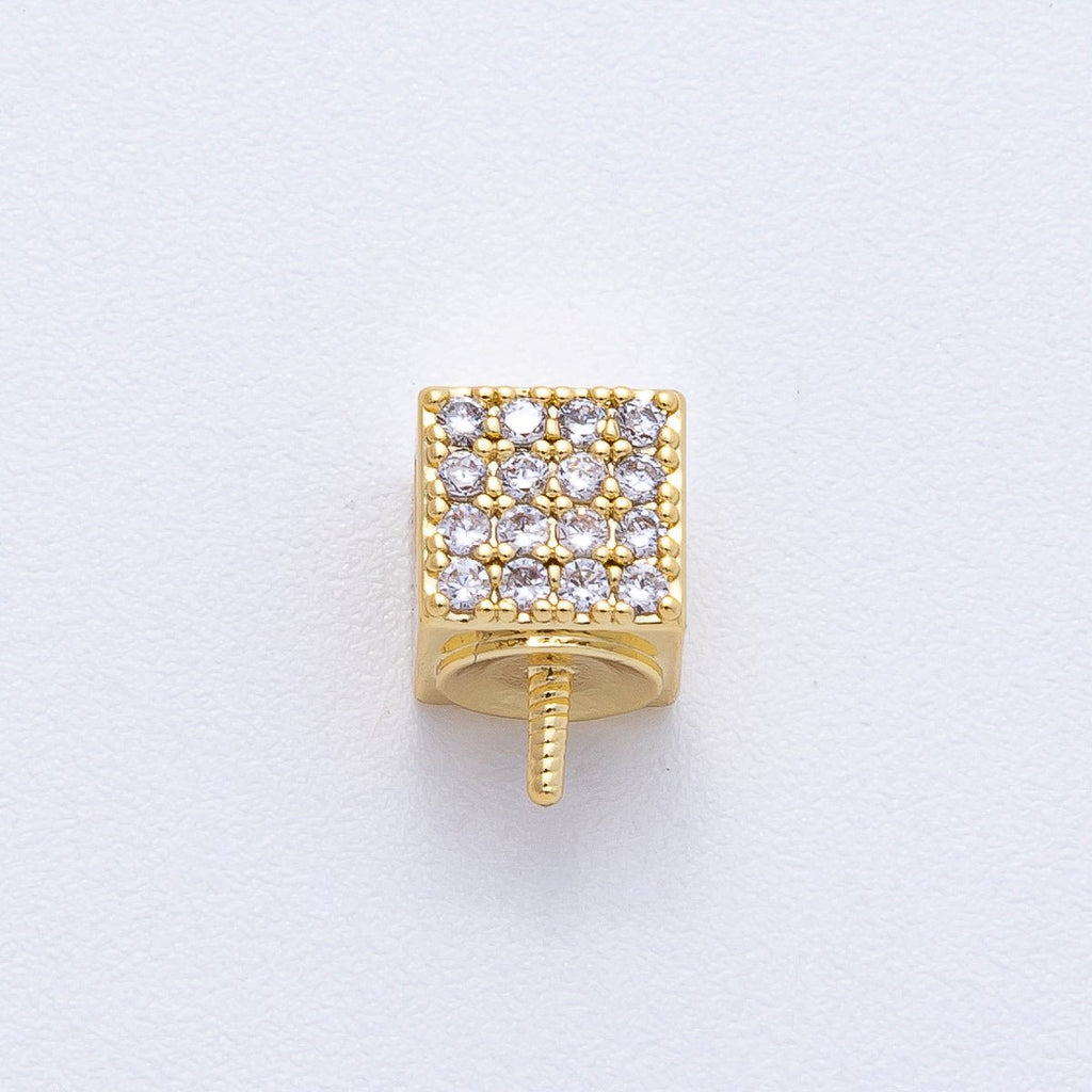 18K Gold Filled 9.3mm Drill Micro Paved Square Bead Bail Finding | Z1657