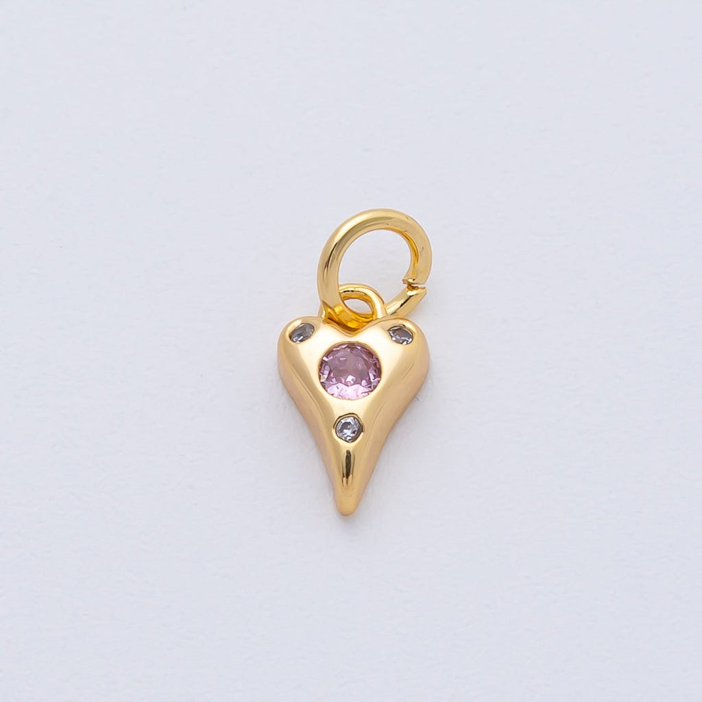 18K Gold Filled 9.3mm Pink, Purple, Clear, Green, Blue CZ Dotted Heart Mini Charm | AF1483 - AF1485