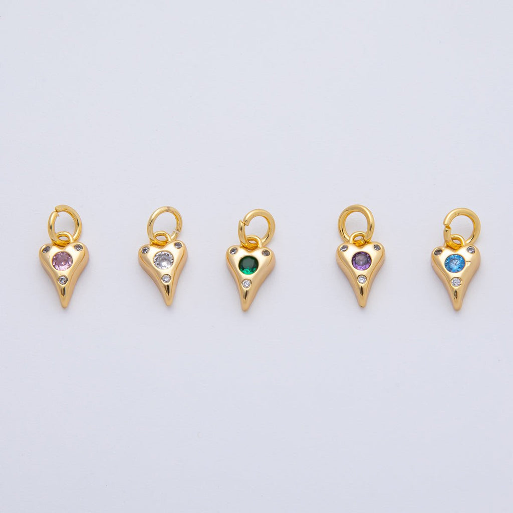 18K Gold Filled 9.3mm Pink, Purple, Clear, Green, Blue CZ Dotted Heart Mini Charm | AF1483 - AF1485