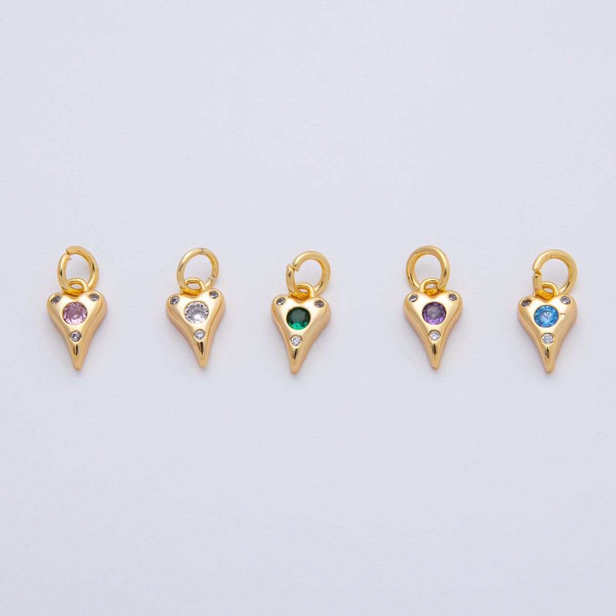 18K Gold Filled 9.3mm Pink, Purple, Clear, Green, Blue CZ Dotted Heart Mini Charm | AF1483 - AF1485