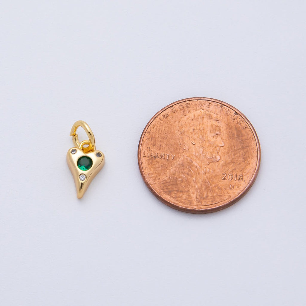 18K Gold Filled 9.3mm Pink, Purple, Clear, Green, Blue CZ Dotted Heart Mini Charm | AF1483 - AF1485