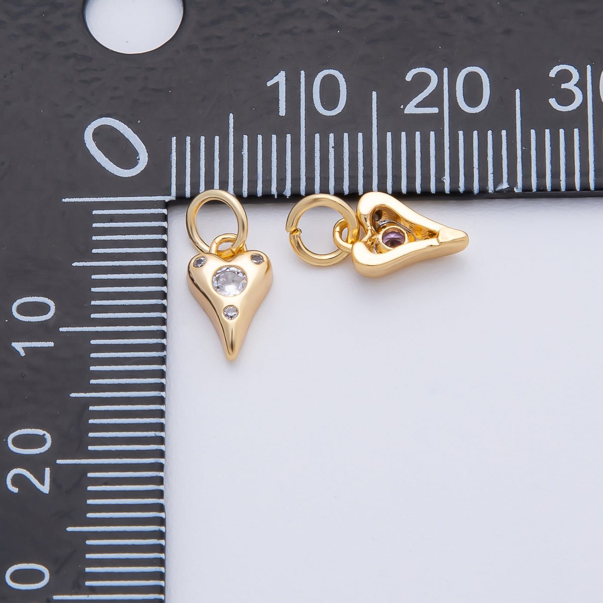 18K Gold Filled 9.3mm Pink, Purple, Clear, Green, Blue CZ Dotted Heart Mini Charm | AF1483 - AF1485