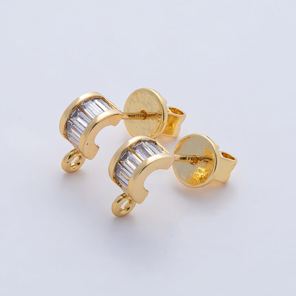 18K Gold Filled 9.5mm Clear Baguette CZ Drop C-Shaped Hoop Earring Findings in Gold & Silver | Z1638