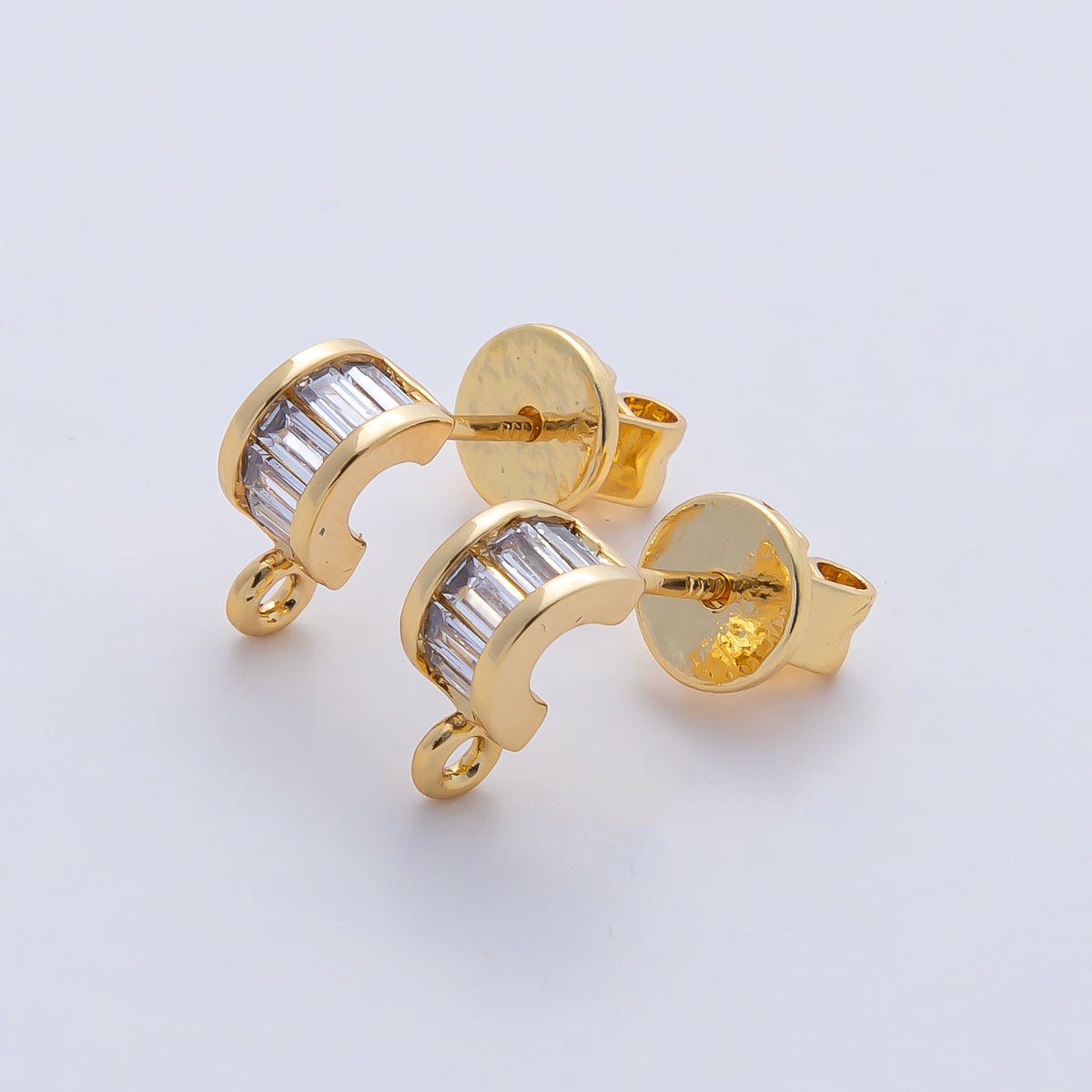 18K Gold Filled 9.5mm Clear Baguette CZ Drop C-Shaped Hoop Earring Findings in Gold & Silver | Z1638