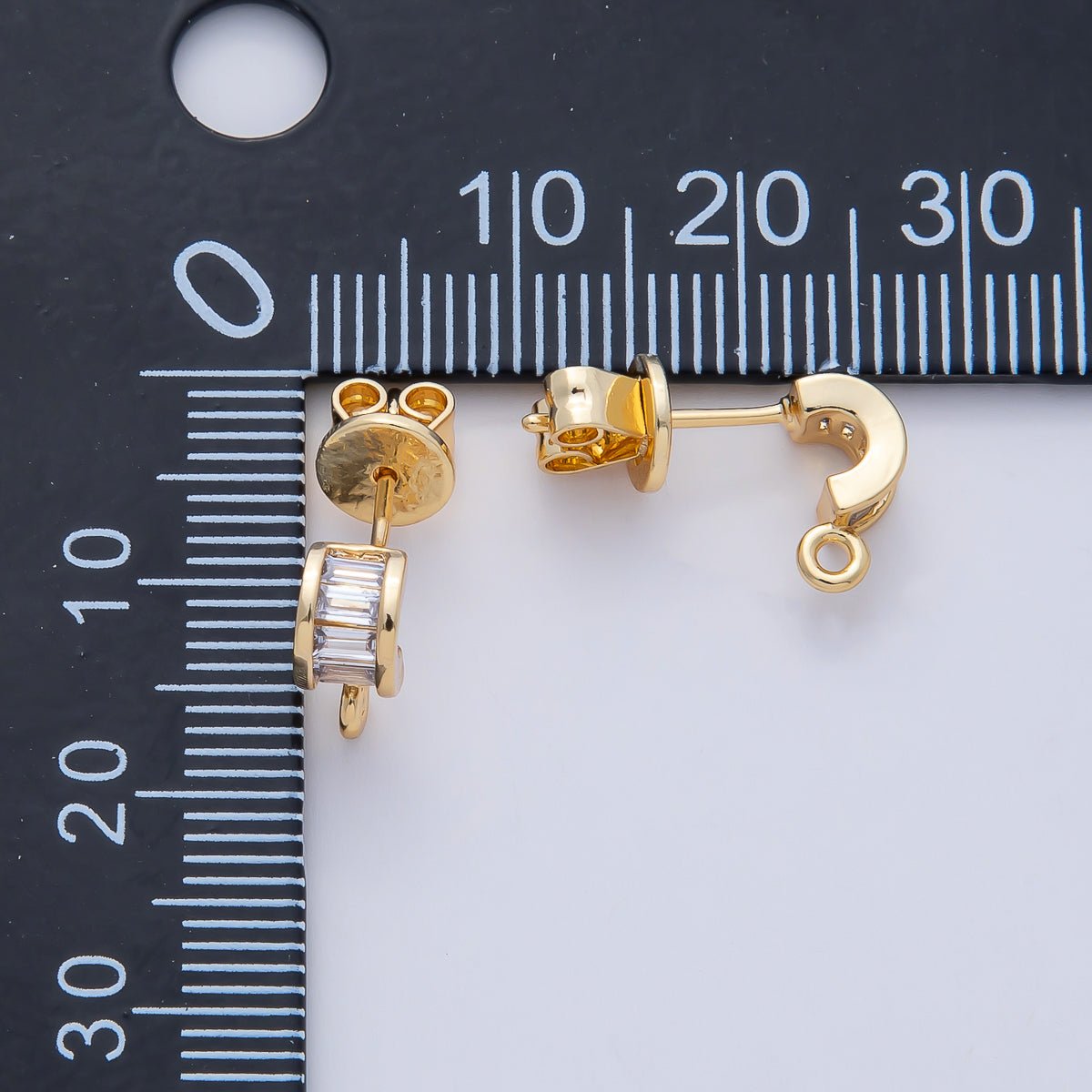 18K Gold Filled 9.5mm Clear Baguette CZ Drop C-Shaped Hoop Earring Findings in Gold & Silver | Z1638